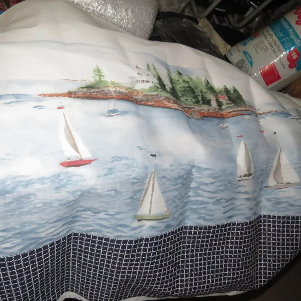 Sailboat & Coastal CURTAIN FABRIC cotton blend 8yards UNCUT like new